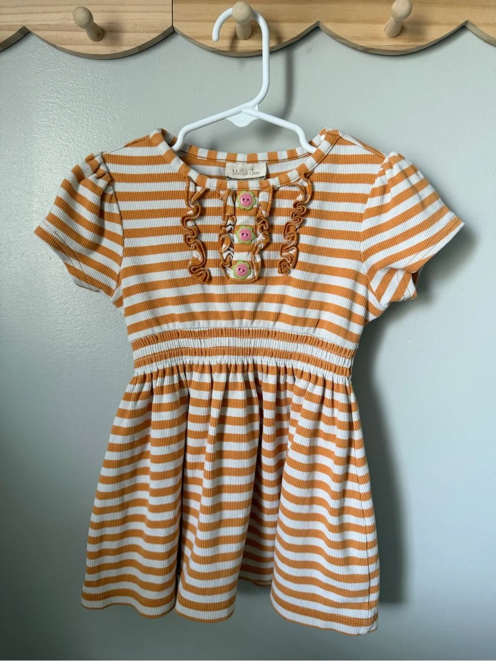 Matilda Jane Girls Size 2 Orange White Stripe Hello Lovely Knit Fit Flare Dress